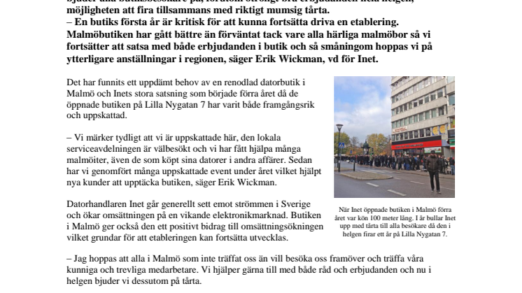 Bjuder på tårta hela helgen – Grattis Inet, ett år i Malmö!