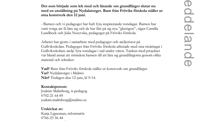 Barn från Fröviks förskola ställer ut konst på Nydalatorget