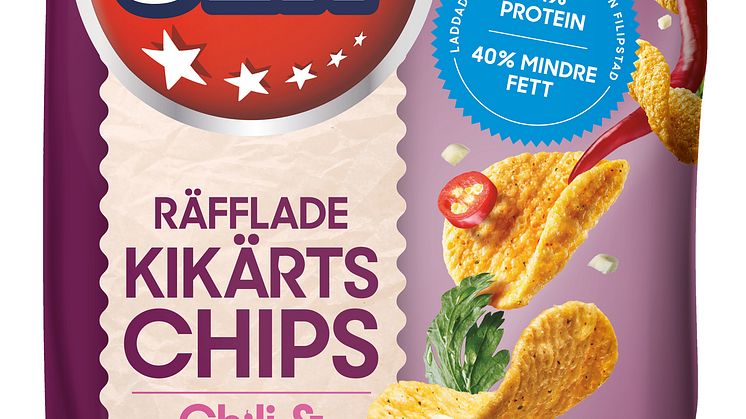 Hälsotrenden bland snacks fortsätter  – nya kikärtschips med chili och mild vitlök från OLW