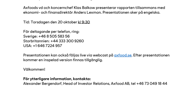 Inbjudan till presentation av Axfoods tredje kvartal 2022 .pdf