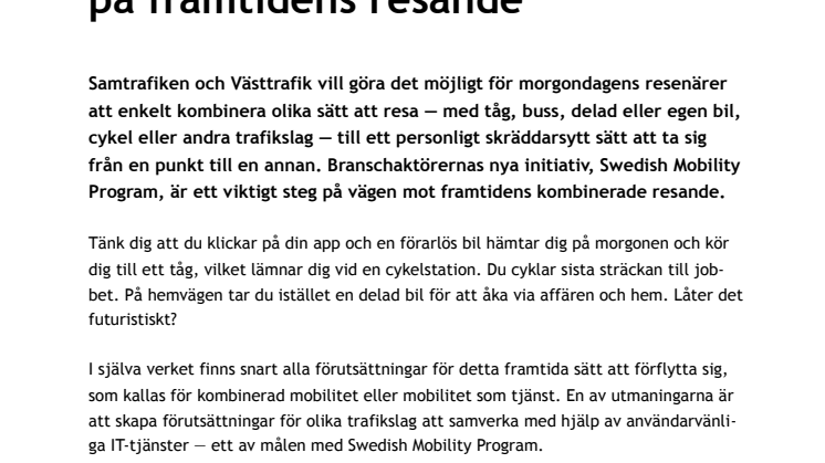Samtrafiken och Västtrafik satsar på framtidens resande