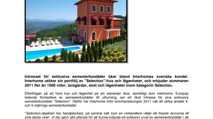 Efterfrågan på exklusiva semesterbostäder ökar hos Interhome