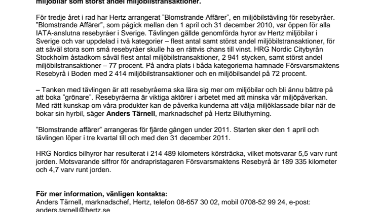 Tredje vinsten för HRG Nordic i Hertz miljöbilstävling