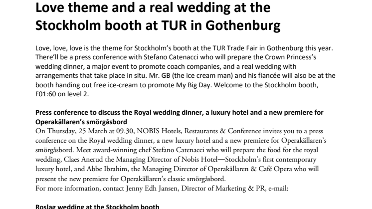 Love theme and a real wedding at the Stockholm booth at TUR in Gothenburg