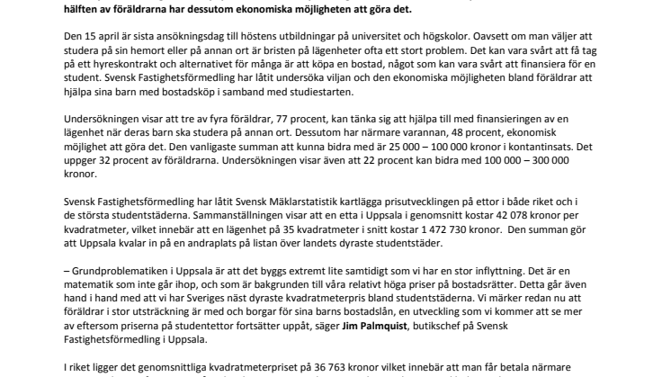 Uppsala näst dyraste studentstaden att köpa bostad i