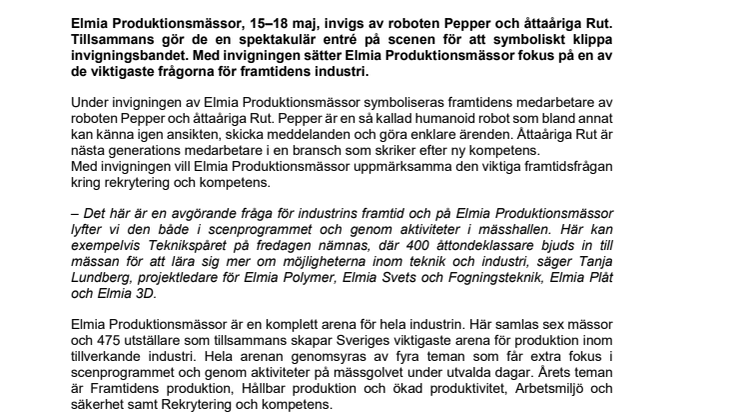 Framtidens medarbetare inviger Elmia Produktionsmässor