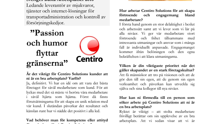 VD har Ordet! Niklas Hedin Centiro Solutions - Sveriges Bästa Arbetsplatser 2010