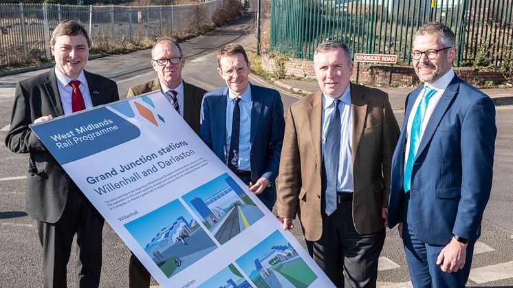 Cllr John Reynolds, Richard Brooks customer experience director for West Midlands Railway, Mayor of the West Midlands Andy Street, cllr Adrian Andrew, and WMRE executive director Malcolm Holmes