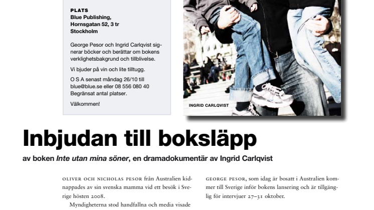 Inbjudan till boksläpp: Inte utan mina söner