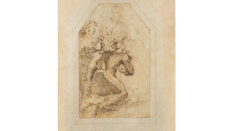 _Domenico Beccafumi (vers 1486-1551) Saint Antoine - Dessin double face Plume et lavis de bistre Monogrammé en bas au milieu Au verso, Femmes agenouillées 20,5 x 13 cm Estimates_50,000 - 80,000
