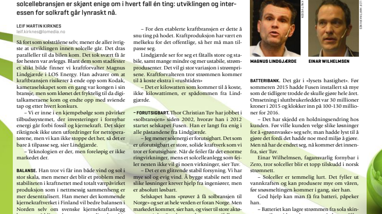 Presseklipp Nettverk - medlemsbladet for El&IT: - Solceller utvikler seg med lysets hastighet
