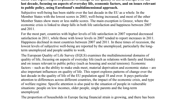 Quality of life trends in Europe over the past decade