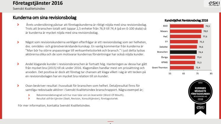 Svenskt Kvalitetsindex om Företagstjänster 2016