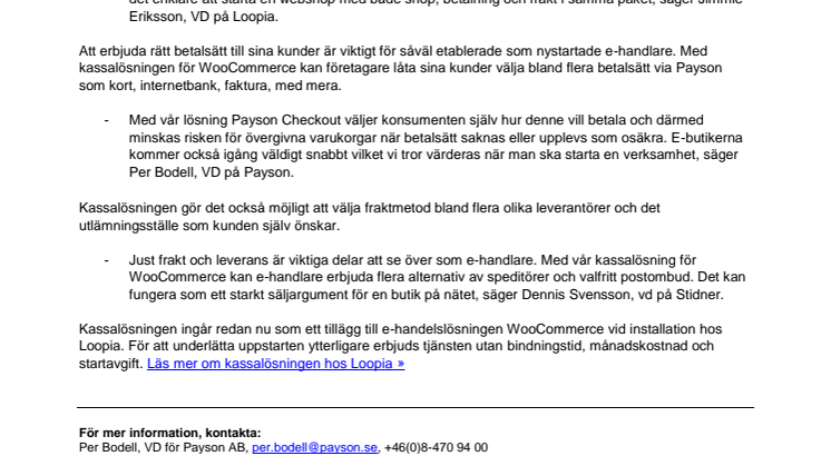 Nu underlättar Loopia för nya e-handlare