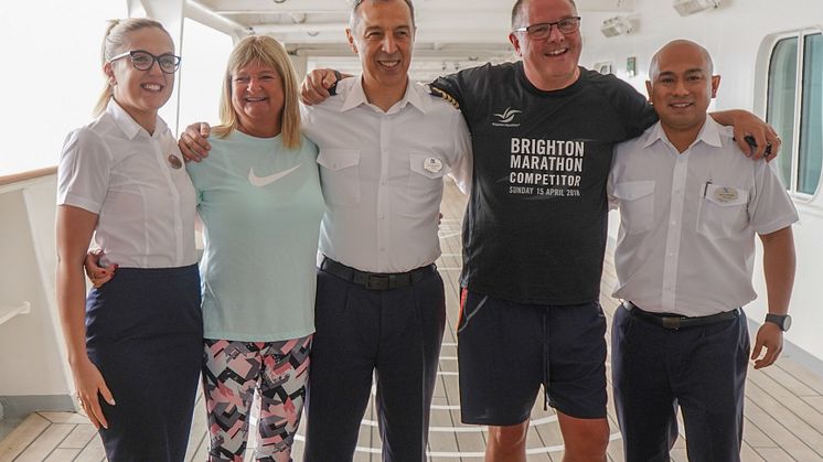 Stephen and Claire Ward with Entertainment Manager Sammie Firbanks, Captain Victor Stoica and Staff Captain Paolo Augustus Togonon