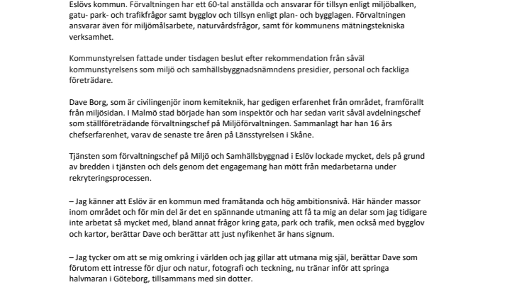 Dave Borg, ny förvaltningschef på Miljö och Samhällsbyggnad