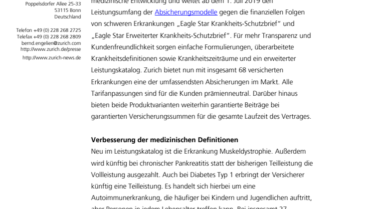 Zurich verbessert Schutz bei schweren Krankheiten