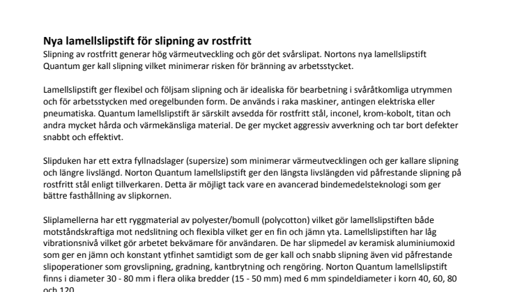 Nya lamellslipstift för slipning av rostfritt