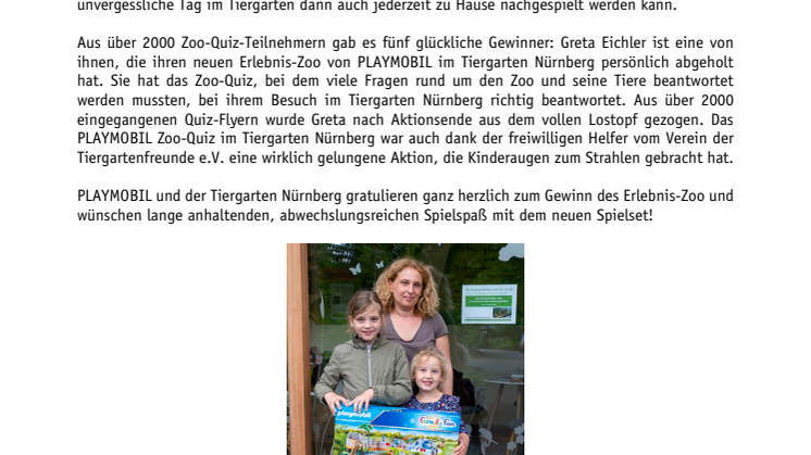 Glückliche Gewinner im Tiergarten Nürnberg: Das PLAYMOBIL Zoo-Quiz bringt Kinderaugen zum Strahlen