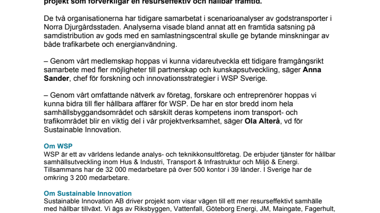 WSP blir ny medlem i Sustainable Innovation