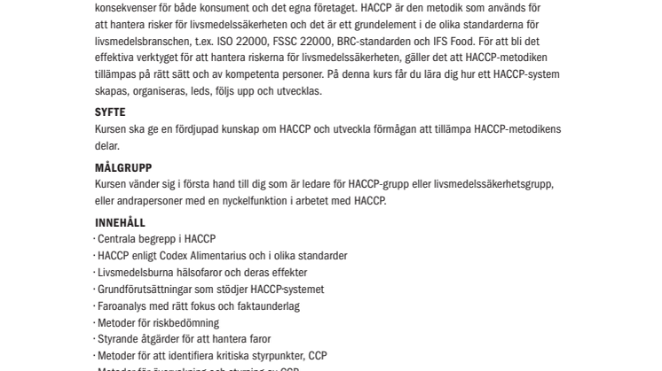 Fördjupning i HACCP