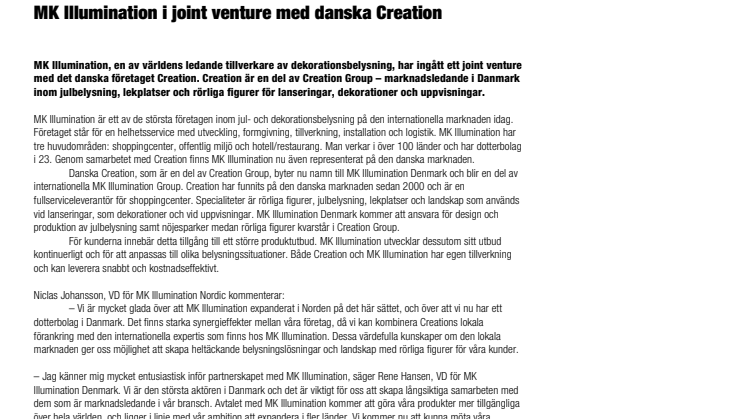MK Illumination i joint venture med danska Creation