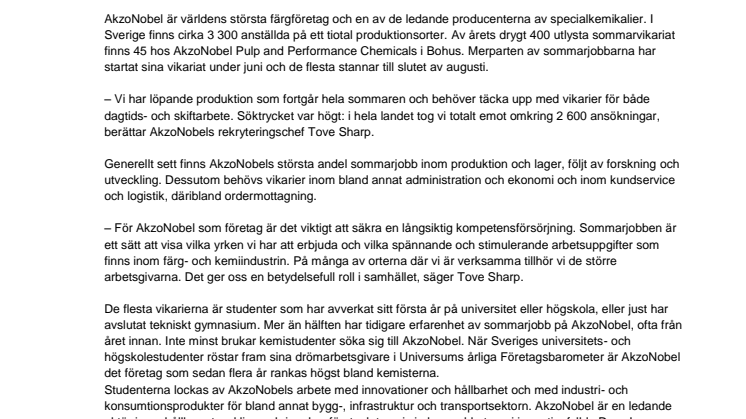 Sommarjobb i Bohus hos AkzoNobel - en av Sveriges största sommararbetsgivare