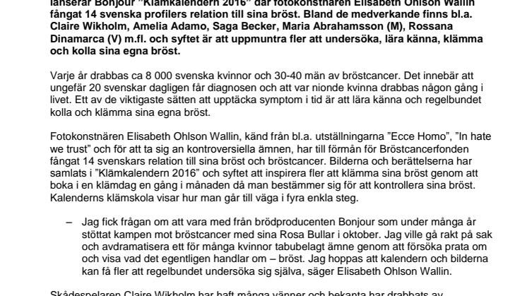Kända bröst mot bröstcancer i Klämkalendern 2016