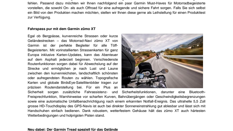 Mailing Garmin Start in die Motorradsaison 2022