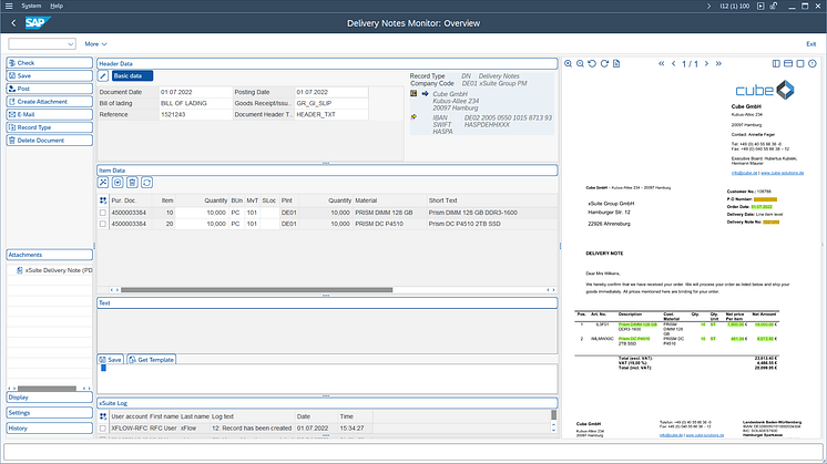 Goods receipt posting in SAP: xSuite closes another gap in the P2P process with “xSuite Delivery Notes Cube”. credits. xSuite