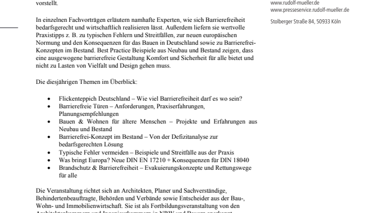 4. Fachtagung bfb barrierefrei bauen in Köln und Regensburg