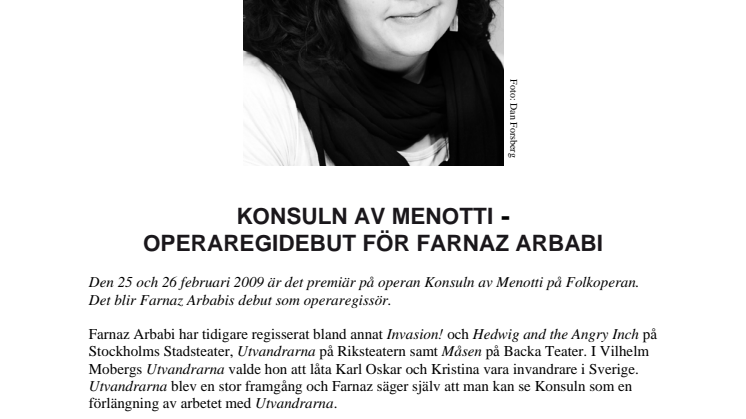 Konsuln av Menotti - operaregidebut för Farnaz Arbabi