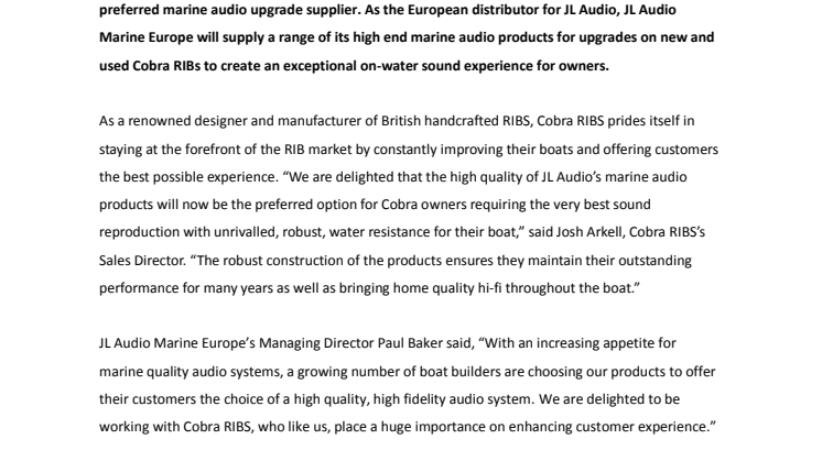 JL Audio Marine Europe: Cobra RIBS Chooses JL Audio for Marine Audio Upgrades