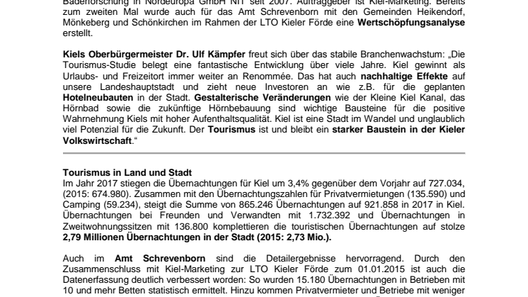 Wirtschaftliche Bedeutung des Tourismus in Kiel wächst immer weiter 