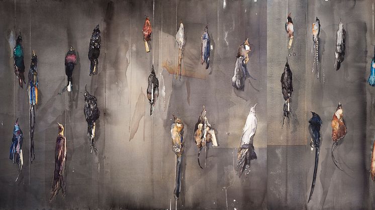 Lars Lerin, Paradisfåglar, 2012, akvarell, 101 x 230 cm ©Konstnären