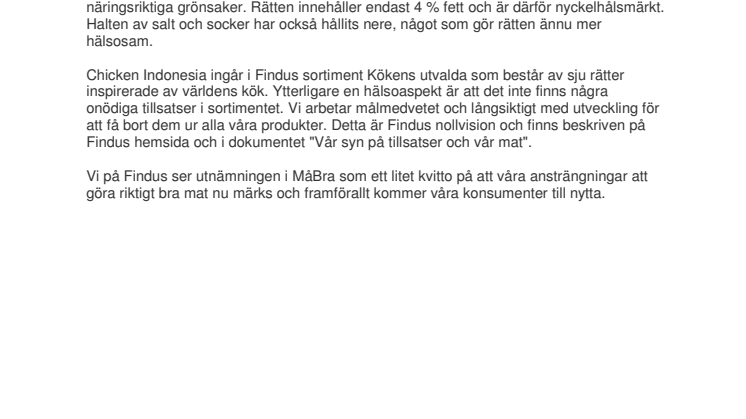 Findus Chicken Indonesia är Årets Må Bra val