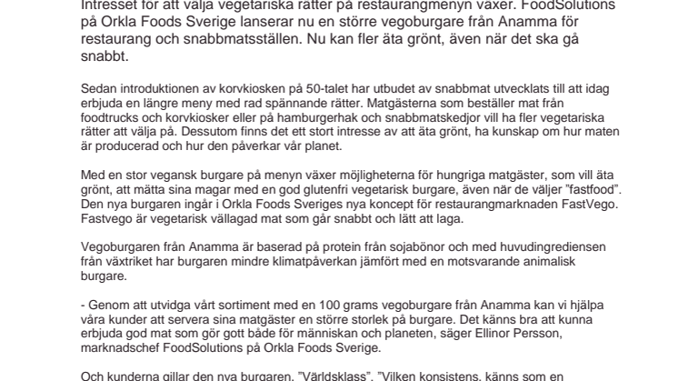 Anamma burgare underlättar för kockar att servera grönt
