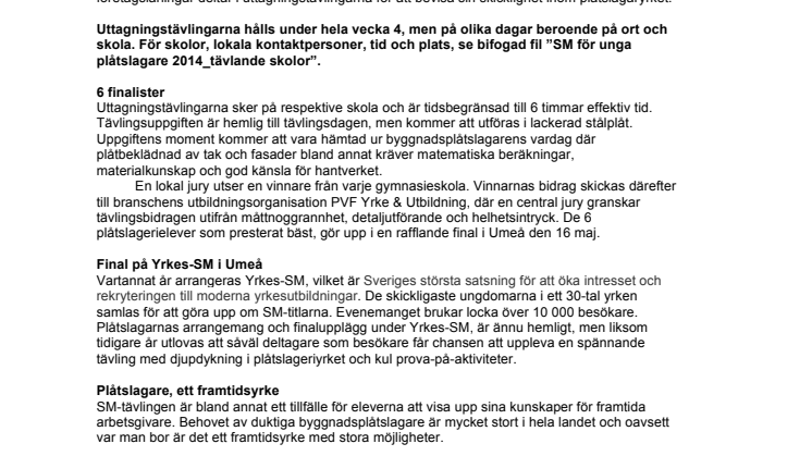 182 plåtslagerielever kämpar om finalplatserna i ”SM för unga plåtslagare 2014”