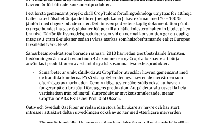 Livsmedelsföretag i unikt samarbete för framtidens havre