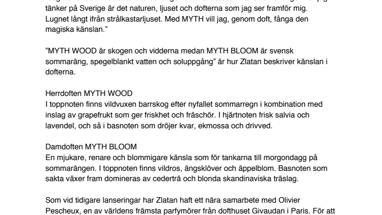 Zlatan Ibrahimović Parfums lanserar nyheterna MYTH WOOD & MYTH BLOOM