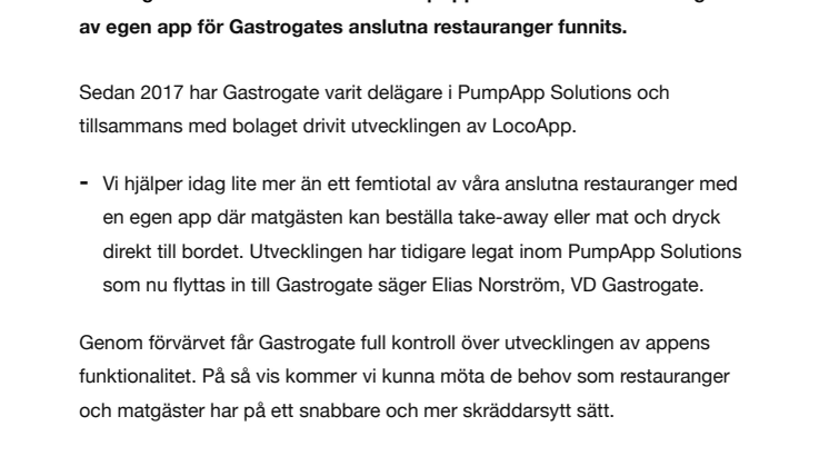Gastrogate förvärvar app med betaltjänst