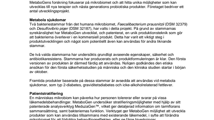 MetaboGen når utvecklingsmål  – första produkt klar för säkerhetsstudie