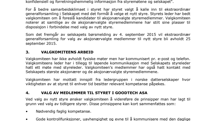 Valgkomiteens innstilling