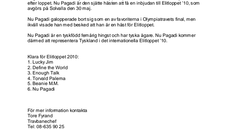Nu Pagadi klar för Elitloppet