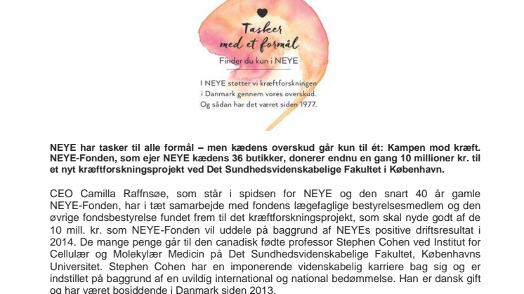 NEYE-Fonden donerer 10 millioner kr. til kampen mod kræft