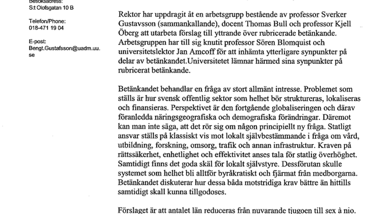 Remissvar på Ansvarkommitténs betänkande