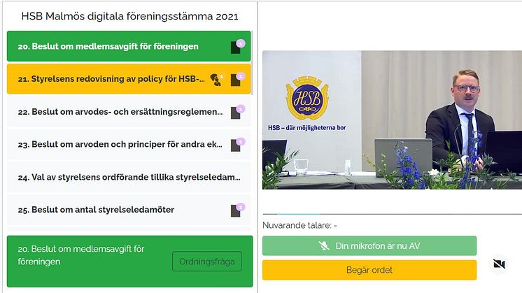 För andra året i rad var Anders Högelius, chef för medlemsverksamheten i HSB Sydost, ordförande under den digitala stämman.