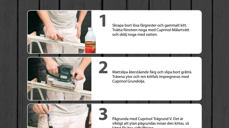 Guide med instruktioner om hur du använder Cuprinol Dörr- och Fönsterfärg V