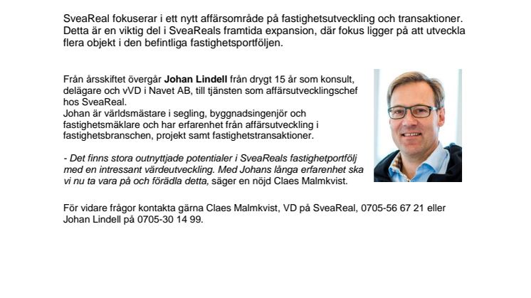 SveaReal satsar på affärsutveckling med Johan Lindell