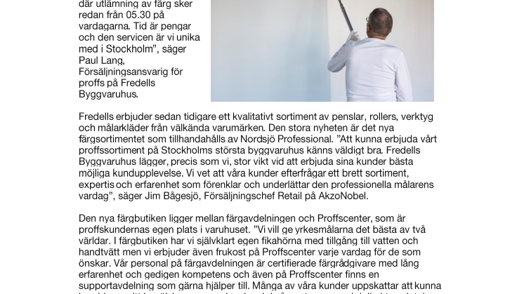 Nu lanserar Fredells Byggvaruhus Stockholms öppnaste färgbutik för yrkesmålare
